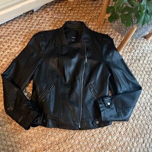 STUDIO F Black Solid Faux Leather Jacket